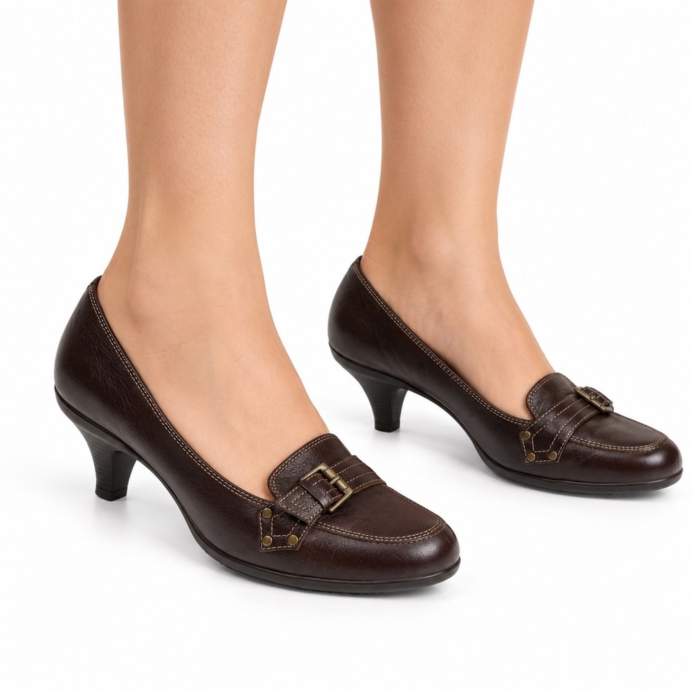 Eurosoft Vintage Y2K Lara Brown Leather Loafer Kitten Heels Women's Size 8.5